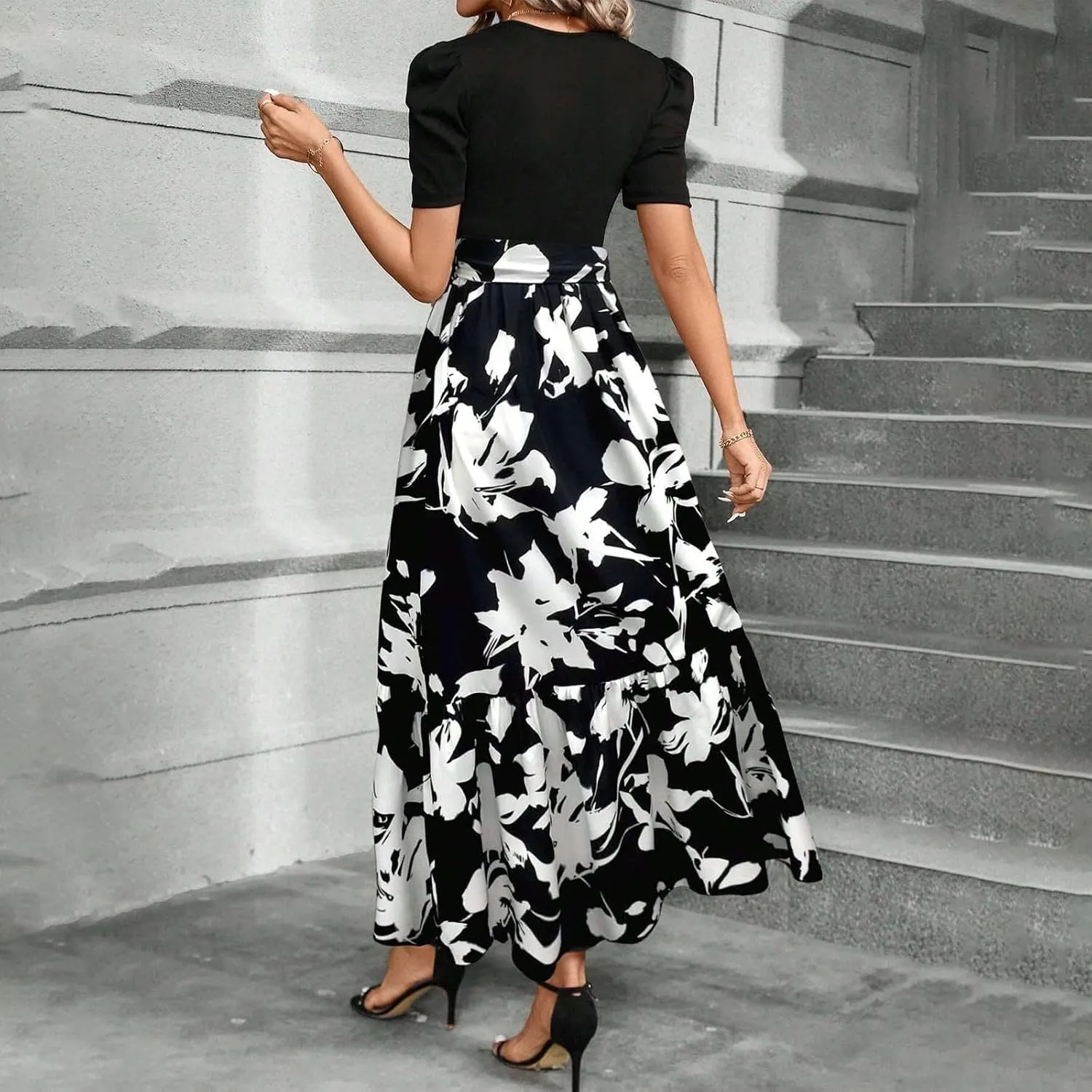 Spring Dresses for Women 2025,Wedding Guest Summer Wrap Dress for Women Patchwork Womens Easter Dresses Formal
