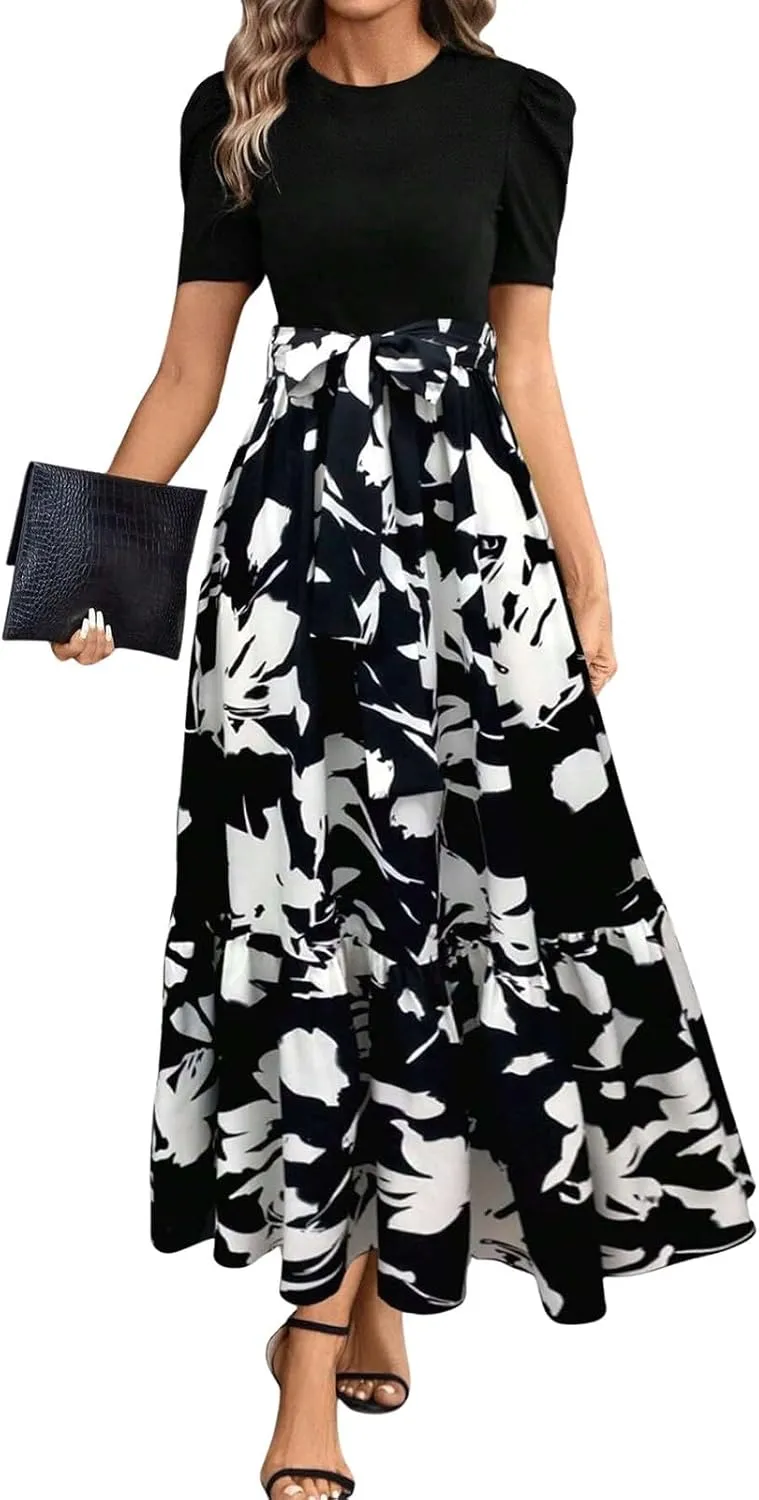Spring Dresses for Women 2025,Wedding Guest Summer Wrap Dress for Women Patchwork Womens Easter Dresses Formal