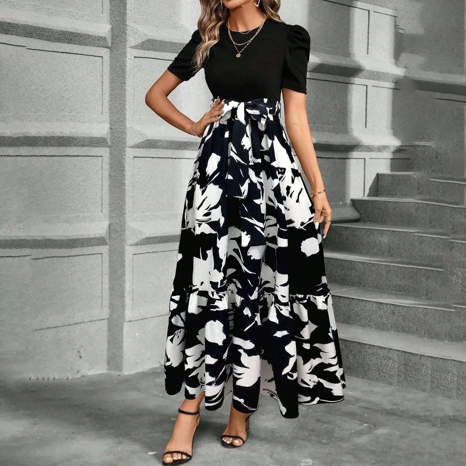 Spring Dresses for Women 2025,Wedding Guest Summer Wrap Dress for Women Patchwork Womens Easter Dresses Formal
