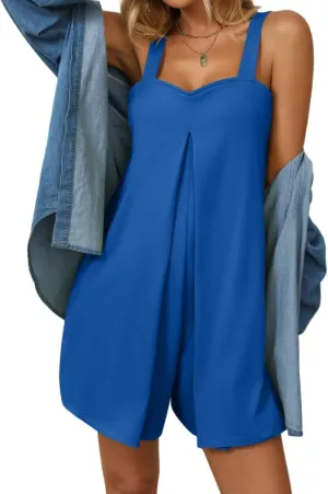 Sulozom Rompers for Women Casual Summer Sleeveless Straples Sweetheart Neck Overalls Shorts Jumpsuits with Pockets