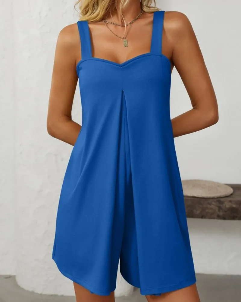 Sulozom Rompers for Women Casual Summer Sleeveless Straples Sweetheart Neck Overalls Shorts Jumpsuits with Pockets