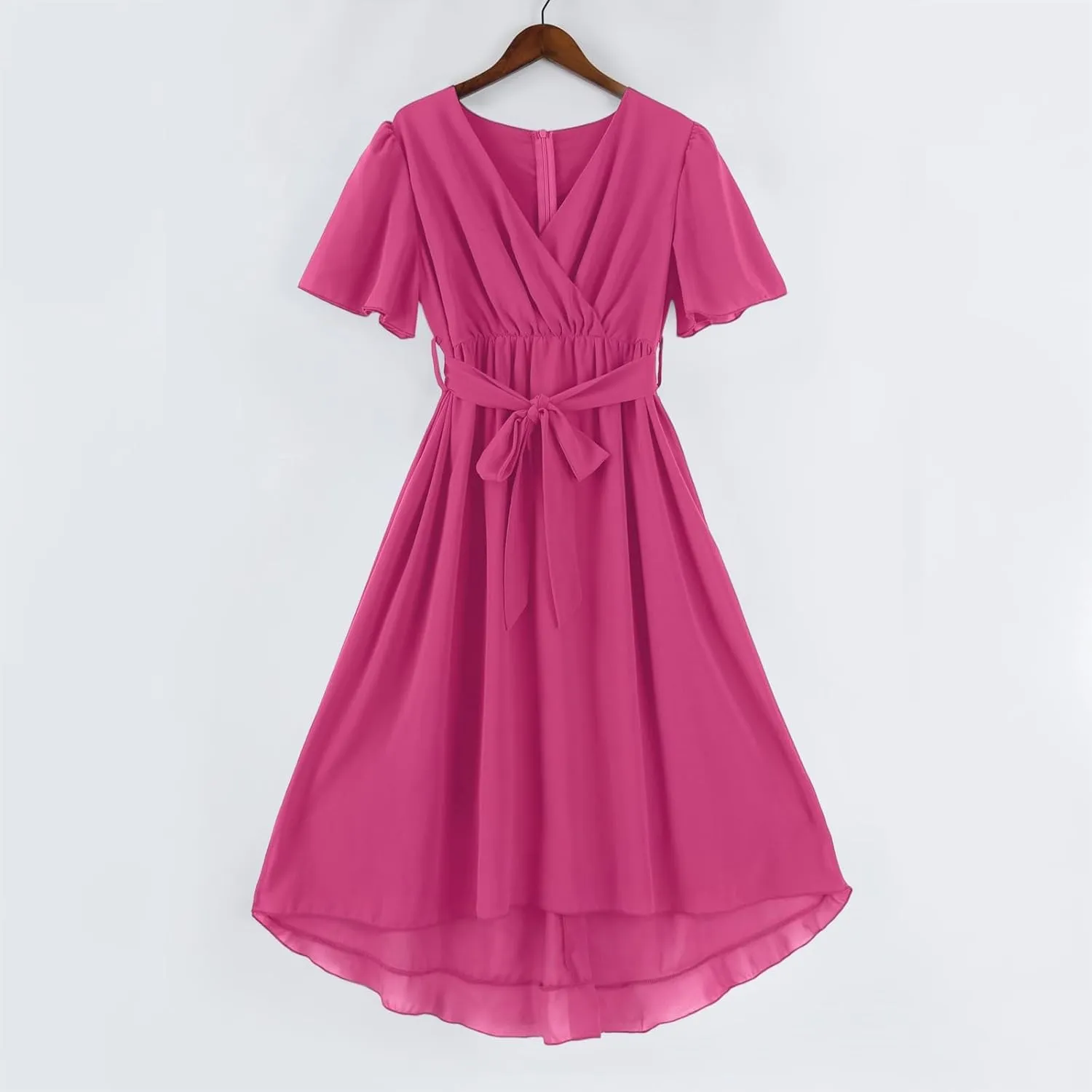 Summer Dresses for Women 2025 Boho Floral Printed Chiffon Dresses V Neck Belted Wedding Guest Dress Prom Midi Dresses