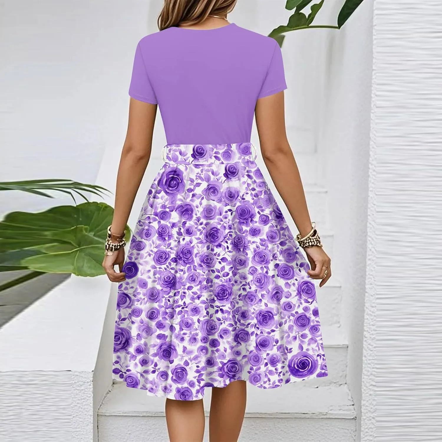 Summer Dresses for Women 2025 Elegent Boho Floral Bow Tie Waist Midi Dress Classy Ditsy Floral Country Beach Sundresses