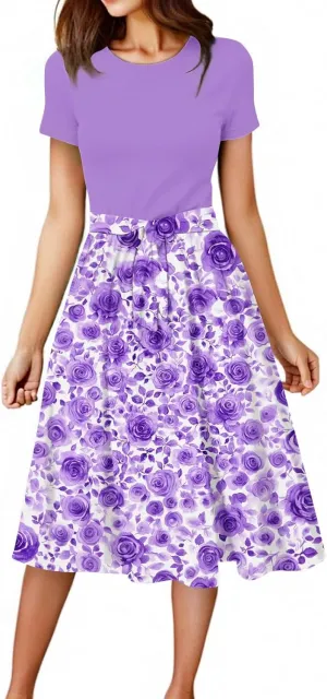 Summer Dresses for Women 2025 Elegent Boho Floral Bow Tie Waist Midi Dress Classy Ditsy Floral Country Beach Sundresses