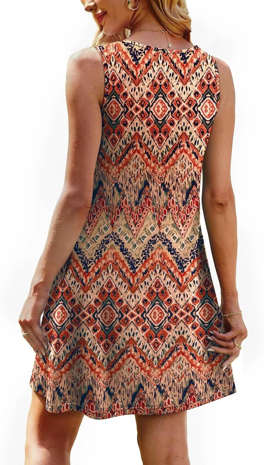 Summer Dresses for Women 2025 Loose Casual Crew Neck Sleeveless Sun Dresses with Pockets Beach Vacation Clothes