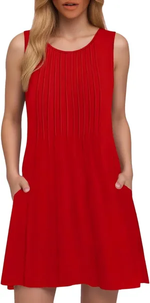 Summer Dresses for Women 2025 Loose Casual Crew Neck Sleeveless Sun Dresses with Pockets Beach Vacation Clothes