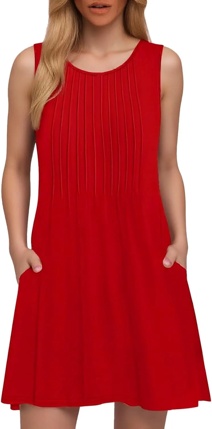 Summer Dresses for Women 2025 Loose Casual Crew Neck Sleeveless Sun Dresses with Pockets Beach Vacation Clothes