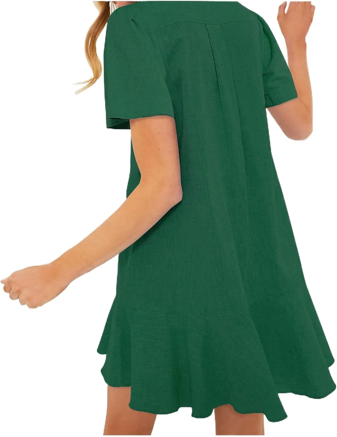 Summer Dresses for Women 2025 Loose Fit Dress Short Sleeve Collared Button Down Mini Dress Ruffle Hem Dresses