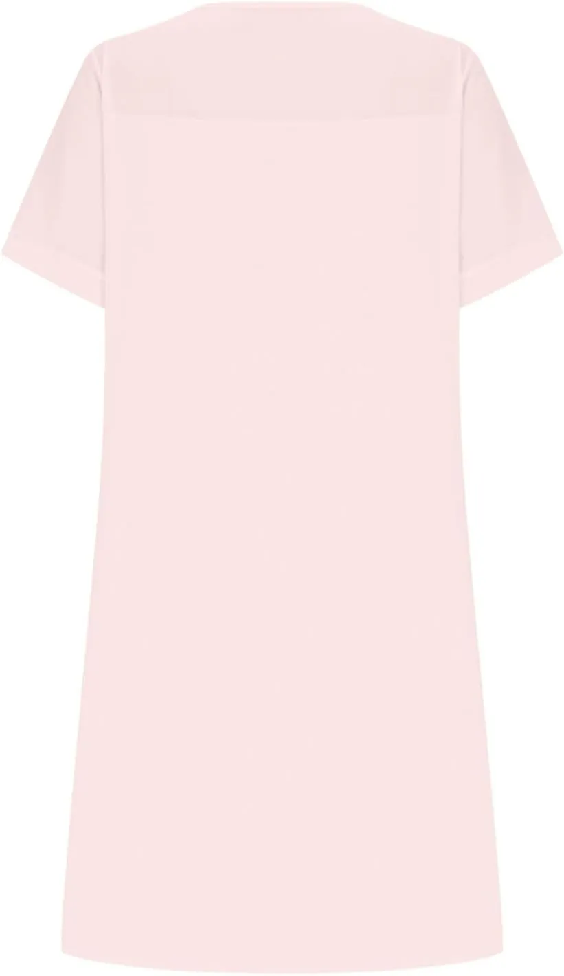 Summer Dresses for Women 2025 Short Sleeve Crewneck Casual Shirt Dress Spring Flowy Sun Dress