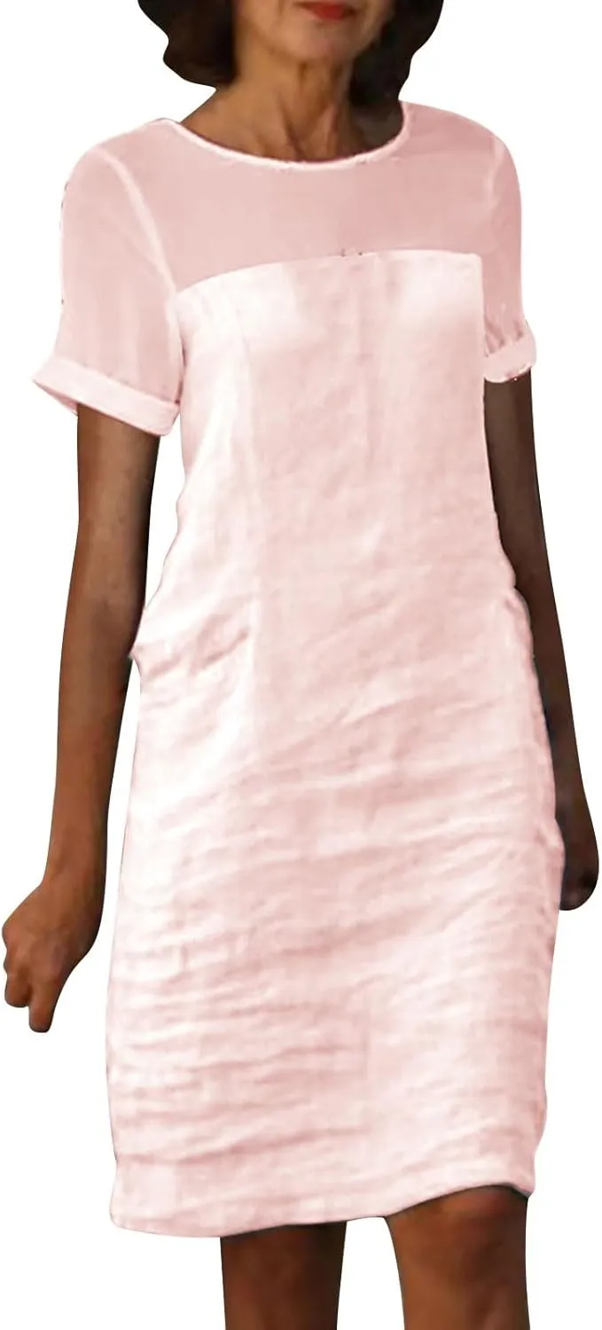 Summer Dresses for Women 2025 Short Sleeve Crewneck Casual Shirt Dress Spring Flowy Sun Dress