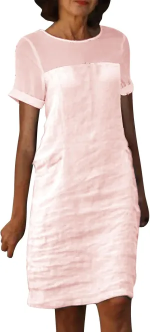 Summer Dresses for Women 2025 Short Sleeve Crewneck Casual Shirt Dress Spring Flowy Sun Dress