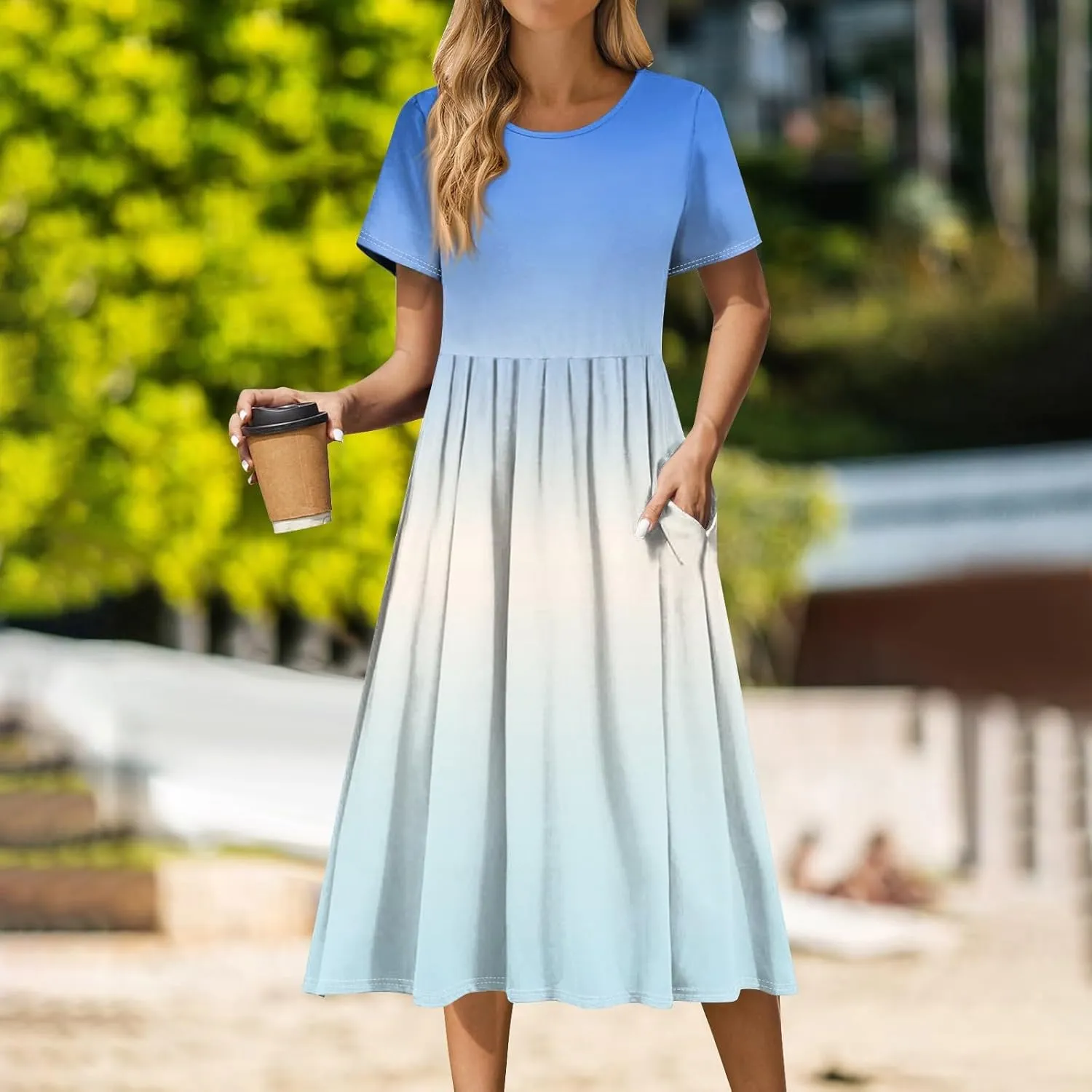 Summer Dresses for Women 2025 Tie Dye Print Floral Dress Sundresses Boho Floral Beach Casual Pleated Swing Dresses