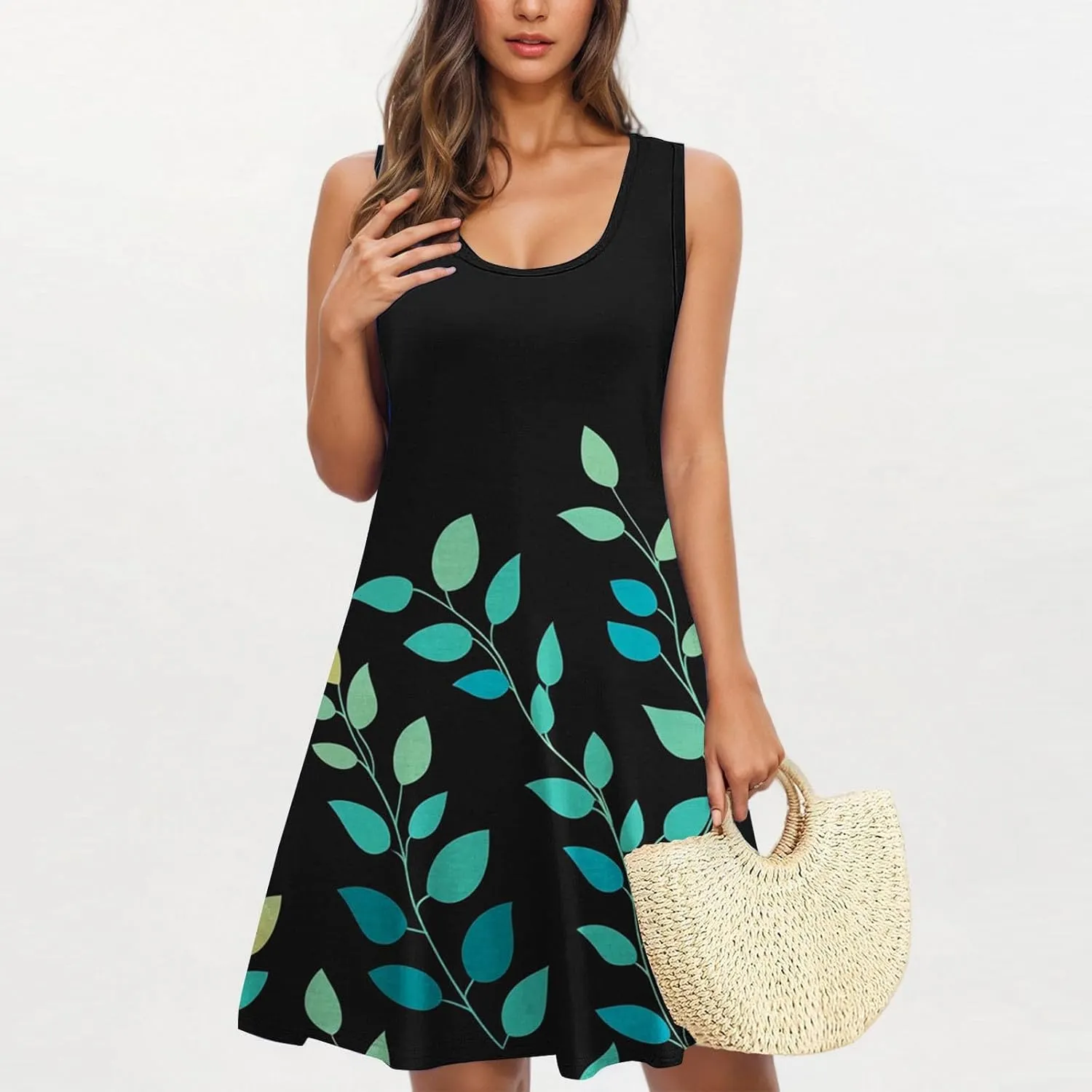 Summer Dresses for Women 2025,Floral Graphic Sleeveless Tank Dress Loose Casual Shift Dress