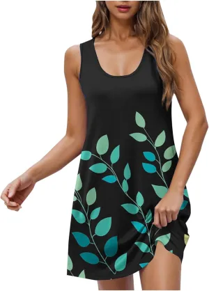 Summer Dresses for Women 2025,Floral Graphic Sleeveless Tank Dress Loose Casual Shift Dress
