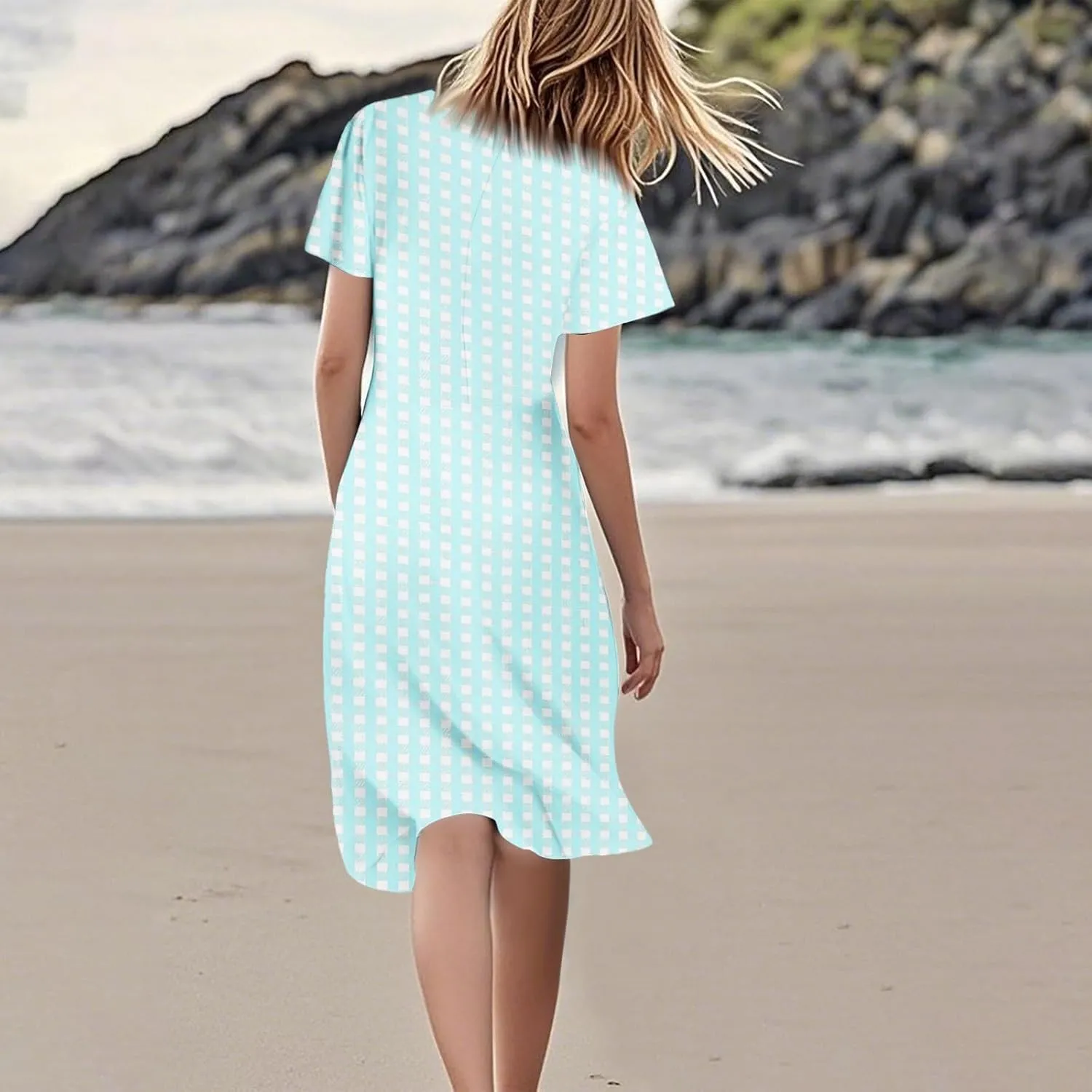 Summer Dresses for Women Bohemian Knee Length 2025 Short Sleeve Sundress V Neck Modest Dressy Floral Dress