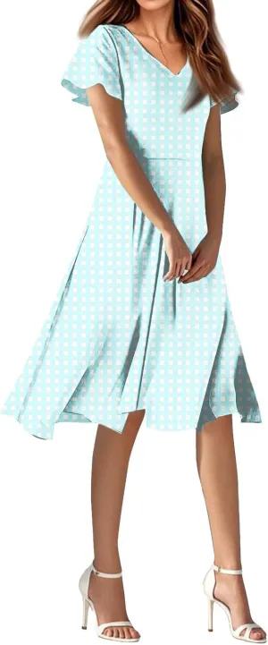 Summer Dresses for Women Bohemian Knee Length 2025 Short Sleeve Sundress V Neck Modest Dressy Floral Dress