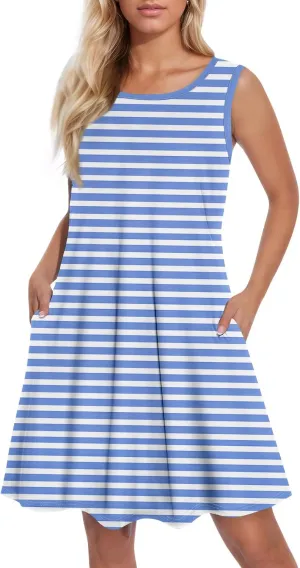 Summer Dresses for Women Sundress Beach Dress Sleeveless Mini Tank Dress Patterned Hawaiian Vest Dresses with Pocket