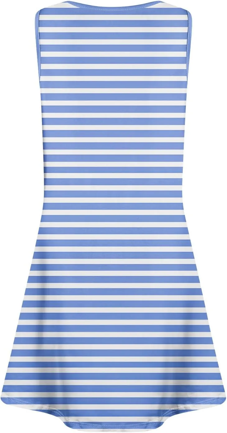 Summer Dresses for Women Sundress Beach Dress Sleeveless Mini Tank Dress Patterned Hawaiian Vest Dresses with Pocket