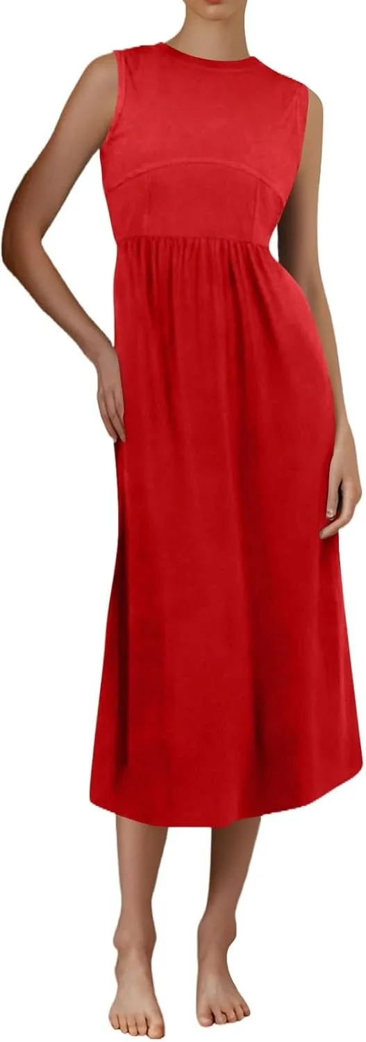 Summer Dresses for Women Sundresses Empire Waist Dresses Tank Dress Work Wrap Dress Ruffle with Pockets