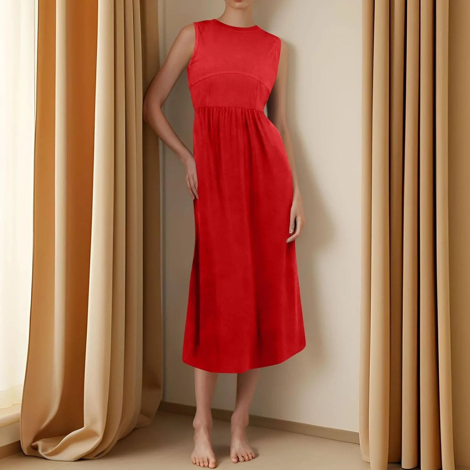 Summer Dresses for Women Sundresses Empire Waist Dresses Tank Dress Work Wrap Dress Ruffle with Pockets