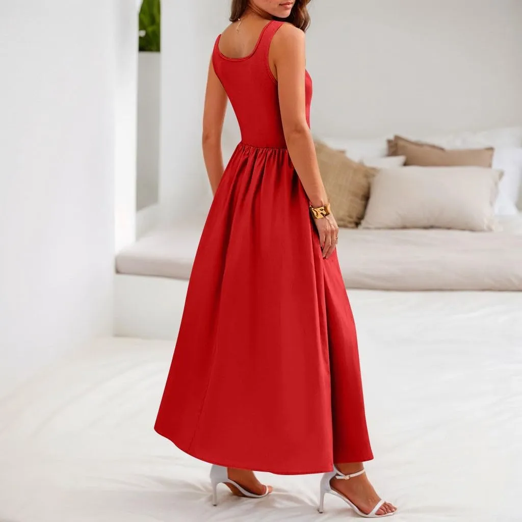 Summer Dresses for Women Sundresses Empire Waist Dresses Tank Dress Work Wrap Dress Ruffle with Pockets