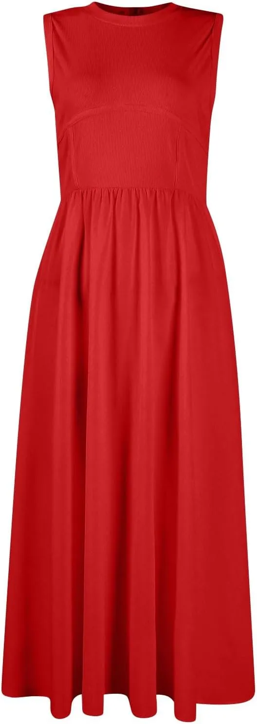 Summer Dresses for Women Sundresses Empire Waist Dresses Tank Dress Work Wrap Dress Ruffle with Pockets