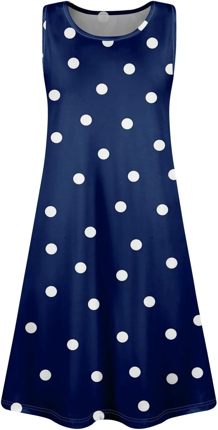Summer Dresses Sundress Flowy Dresses Sleeveless Tank Dress Polka Dots Cover Up Spring Vest Dress Trendy with Pocket