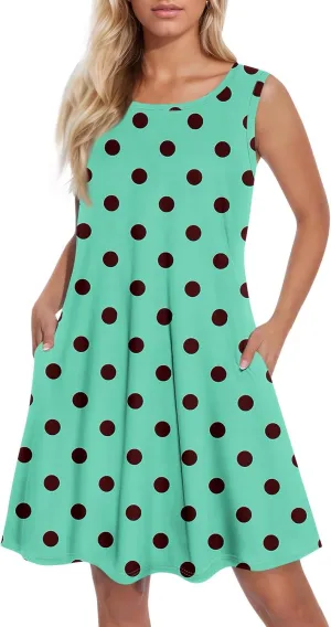 Summer Dresses Sundress Flowy Dresses Sleeveless Tank Dress Polka Dots Cover Up Spring Vest Dress Trendy with Pocket