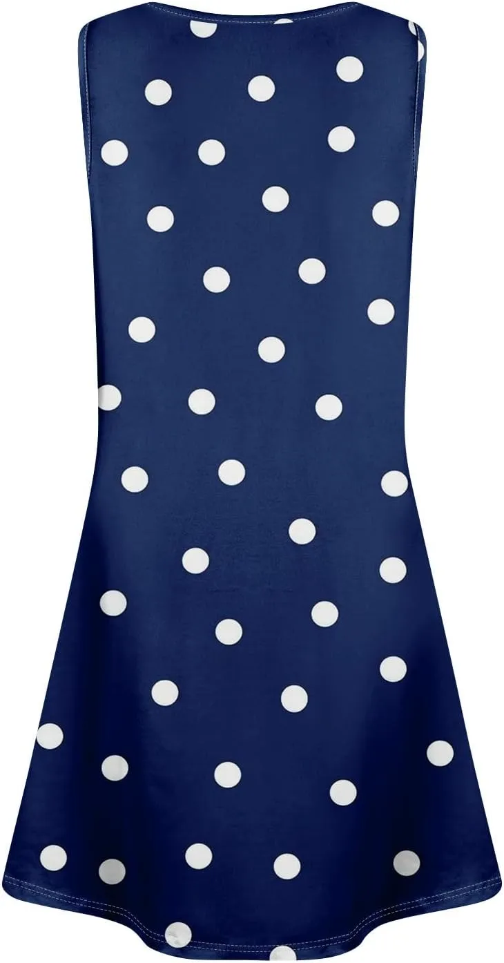 Summer Dresses Sundress Flowy Dresses Sleeveless Tank Dress Polka Dots Cover Up Spring Vest Dress Trendy with Pocket