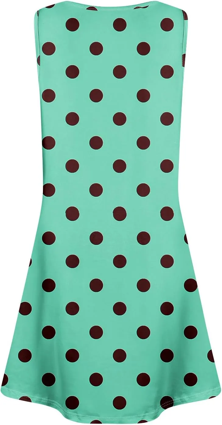 Summer Dresses Sundress Flowy Dresses Sleeveless Tank Dress Polka Dots Cover Up Spring Vest Dress Trendy with Pocket