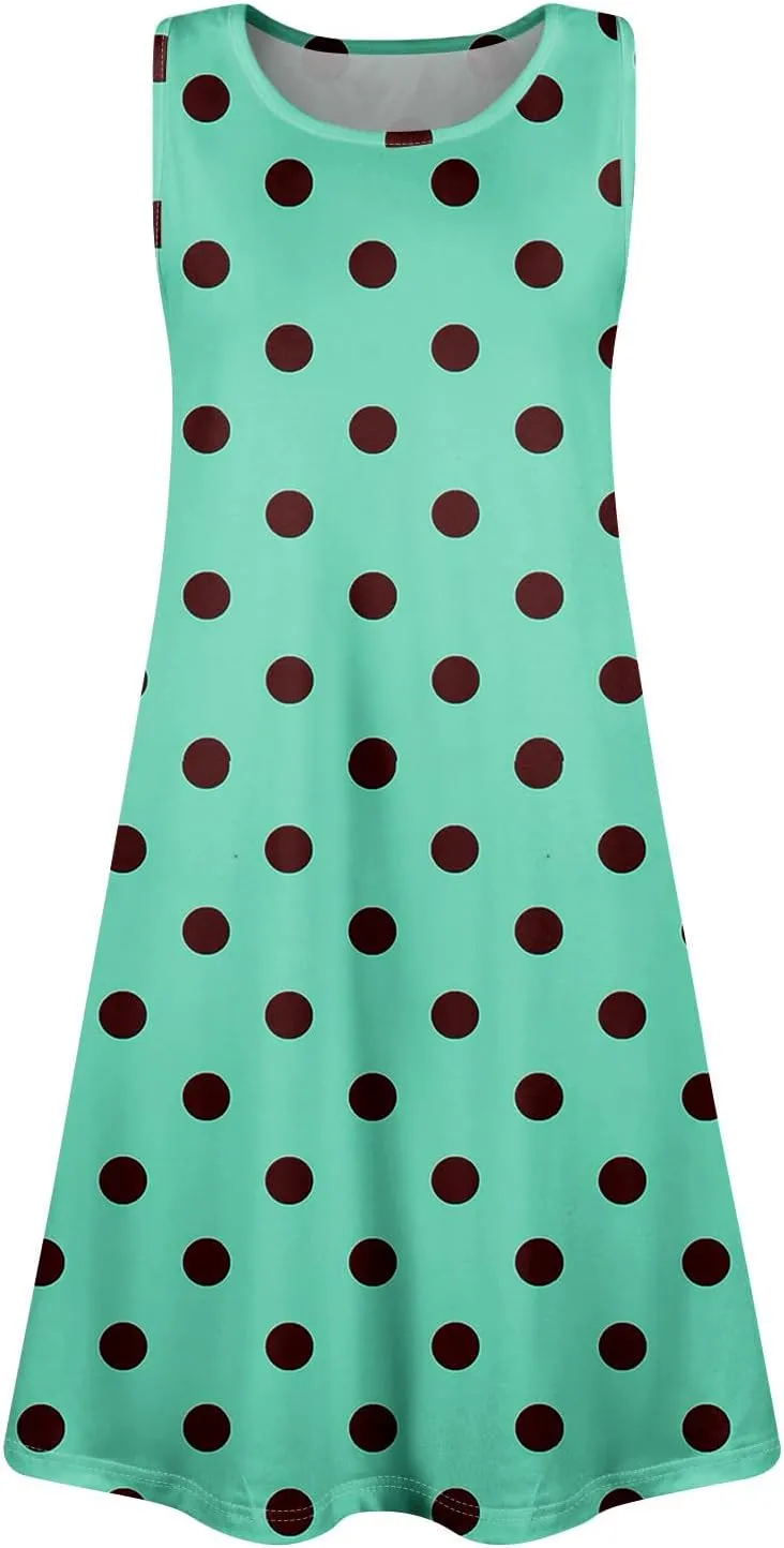 Summer Dresses Sundress Flowy Dresses Sleeveless Tank Dress Polka Dots Cover Up Spring Vest Dress Trendy with Pocket
