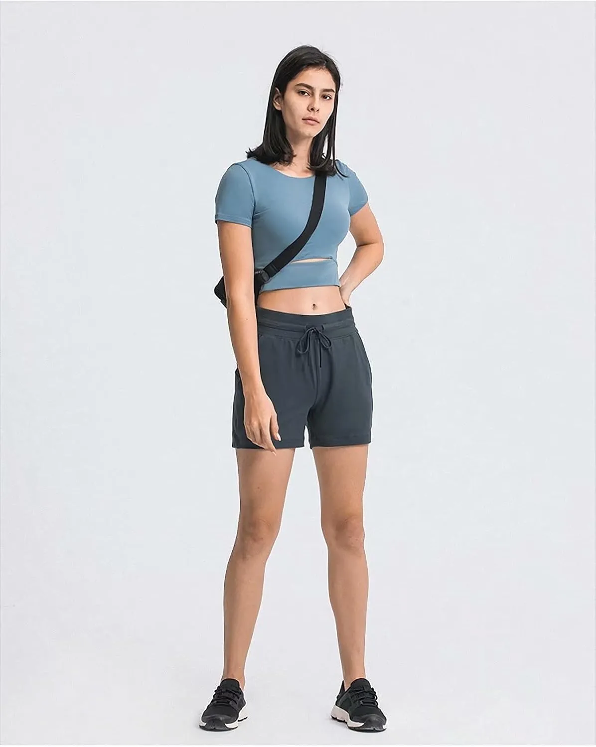 Summer Quick-Dry Drawstring Waist Running Shorts Women Sports Workout Shorts Gym Athletic Shorts with Pockets