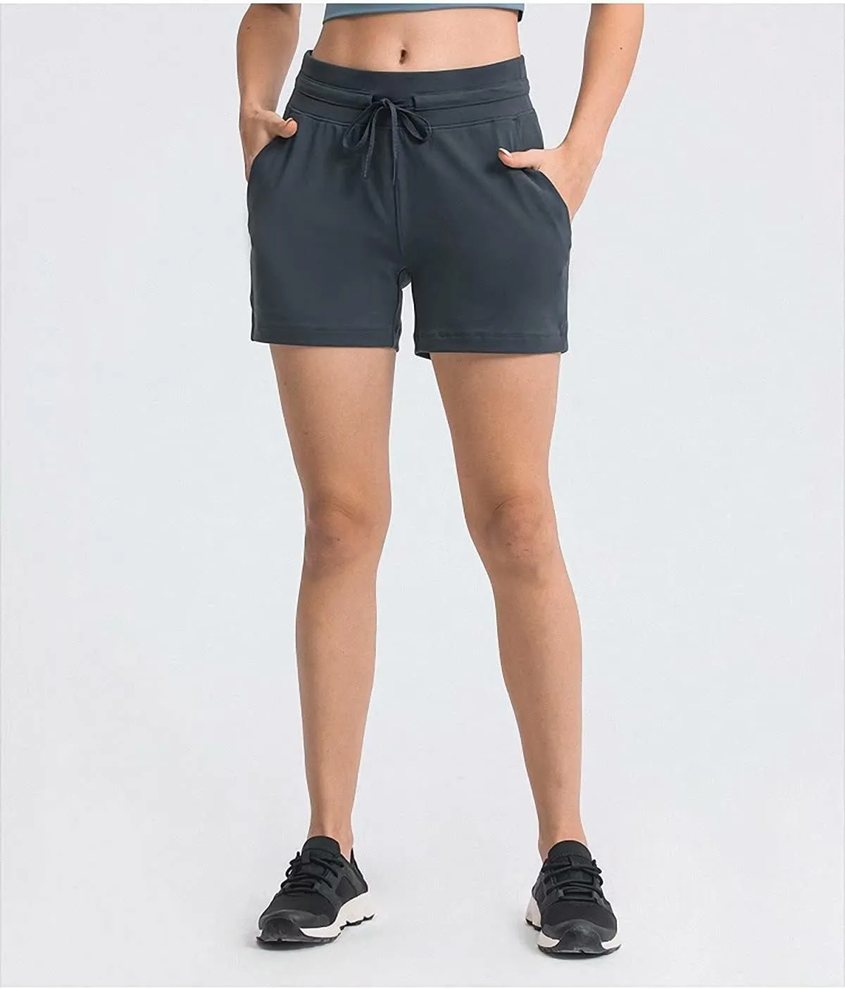 Summer Quick-Dry Drawstring Waist Running Shorts Women Sports Workout Shorts Gym Athletic Shorts with Pockets