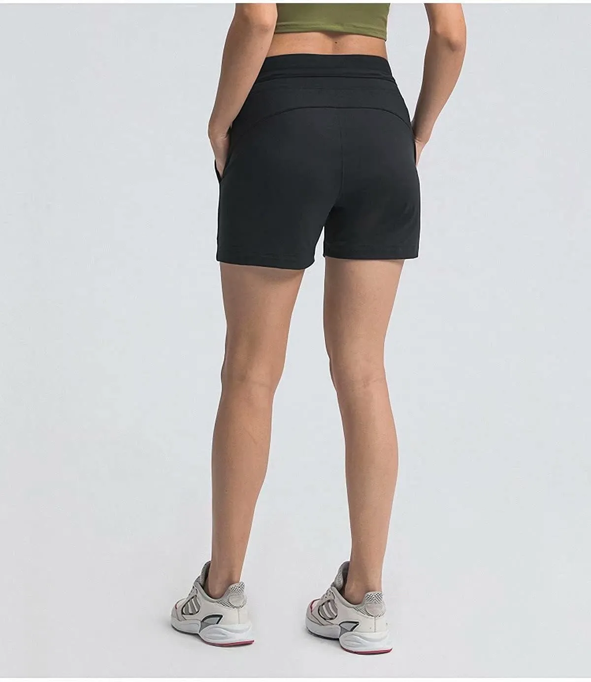 Summer Quick-Dry Drawstring Waist Running Shorts Women Sports Workout Shorts Gym Athletic Shorts with Pockets