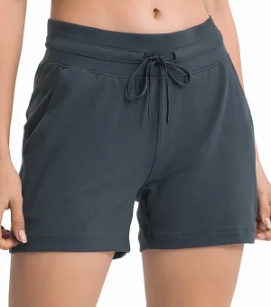 Summer Quick-Dry Drawstring Waist Running Shorts Women Sports Workout Shorts Gym Athletic Shorts with Pockets