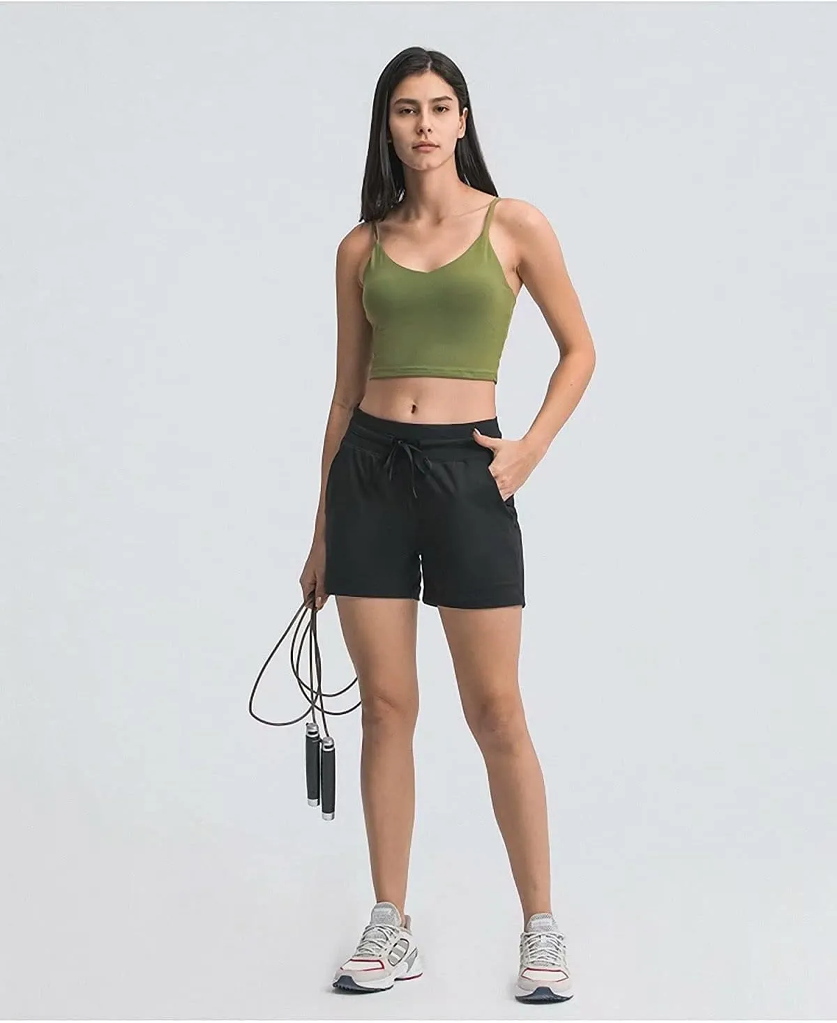 Summer Quick-Dry Drawstring Waist Running Shorts Women Sports Workout Shorts Gym Athletic Shorts with Pockets
