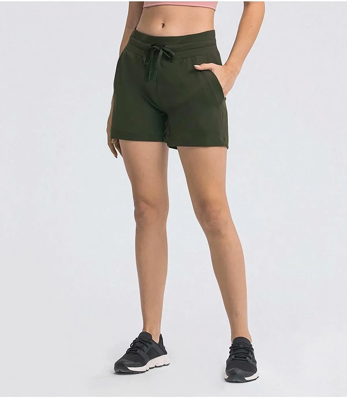 Summer Quick-Dry Drawstring Waist Running Shorts Women Sports Workout Shorts Gym Athletic Shorts with Pockets
