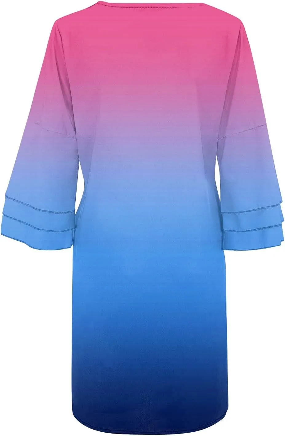 Summer Spring Dress Womens V Neck Cute Shift Dress Bell Sleeve Ruffle Hem Loose Swing Summer Boho Tunic Mini Dress