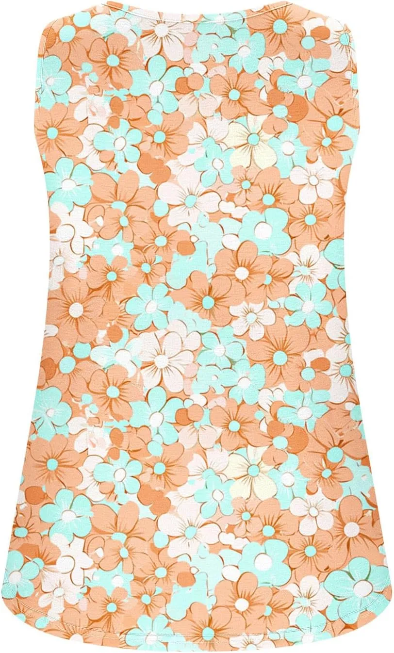 Summer Tank Tops for Women 2025 Printed V Neck Sleeveless Casual Tunic Camisole Soft Beach Vacation Dressy Tank Top