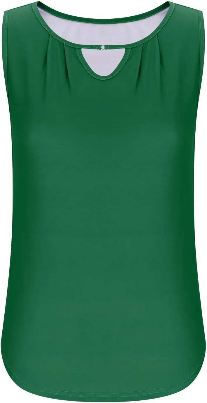 Summer Tank Tops for Women 2025 Vacation Trendy Solid V Neck Pleated Casual Sleeveless Shirt Fashion Summer Tank Top