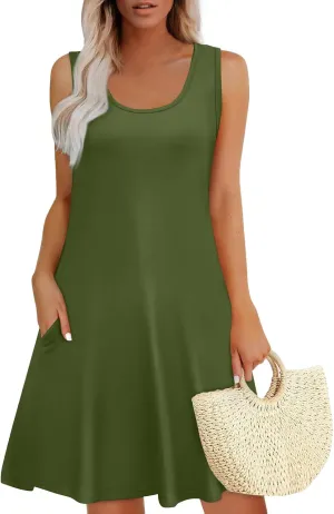 Sundress for Curvy Women Tank Dress Spring Casual Dresses Aline Summer Dress Sleeveless Loose Vest Dress with Pocket