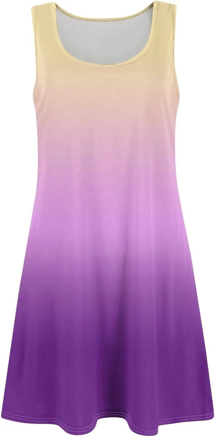 Sundresses for Women Tank Dress Spring Short Dress Sleeveless Gradient Color Fashion Vest Dresses Summer with Pocket