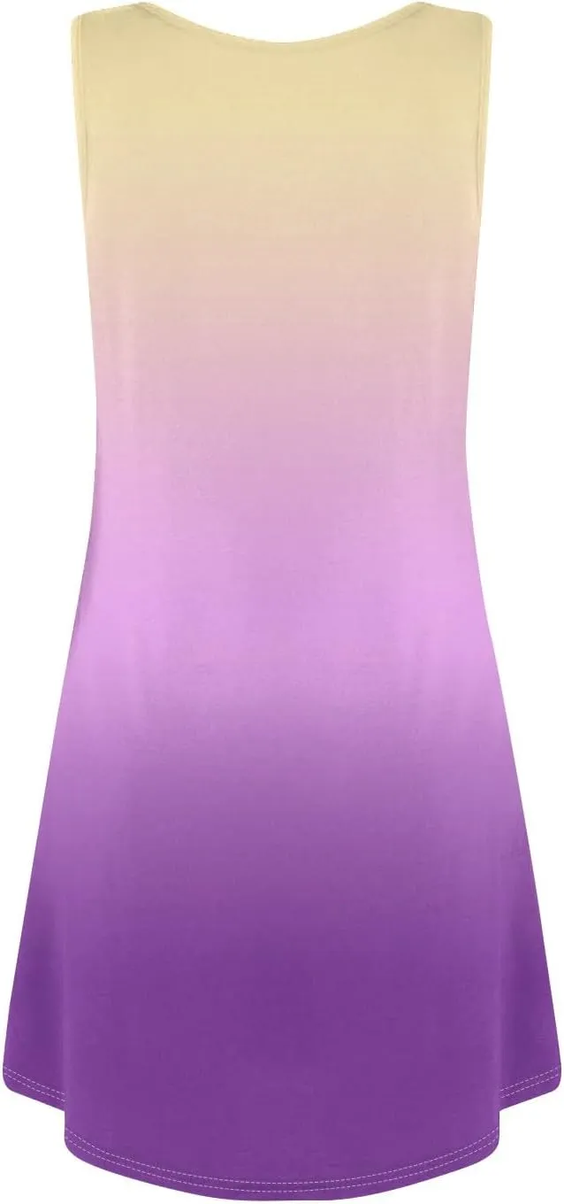 Sundresses for Women Tank Dress Spring Short Dress Sleeveless Gradient Color Fashion Vest Dresses Summer with Pocket
