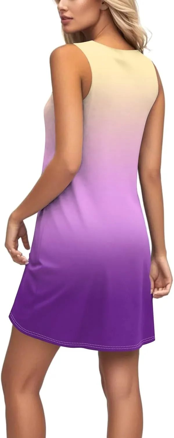 Sundresses for Women Tank Dress Spring Short Dress Sleeveless Gradient Color Fashion Vest Dresses Summer with Pocket