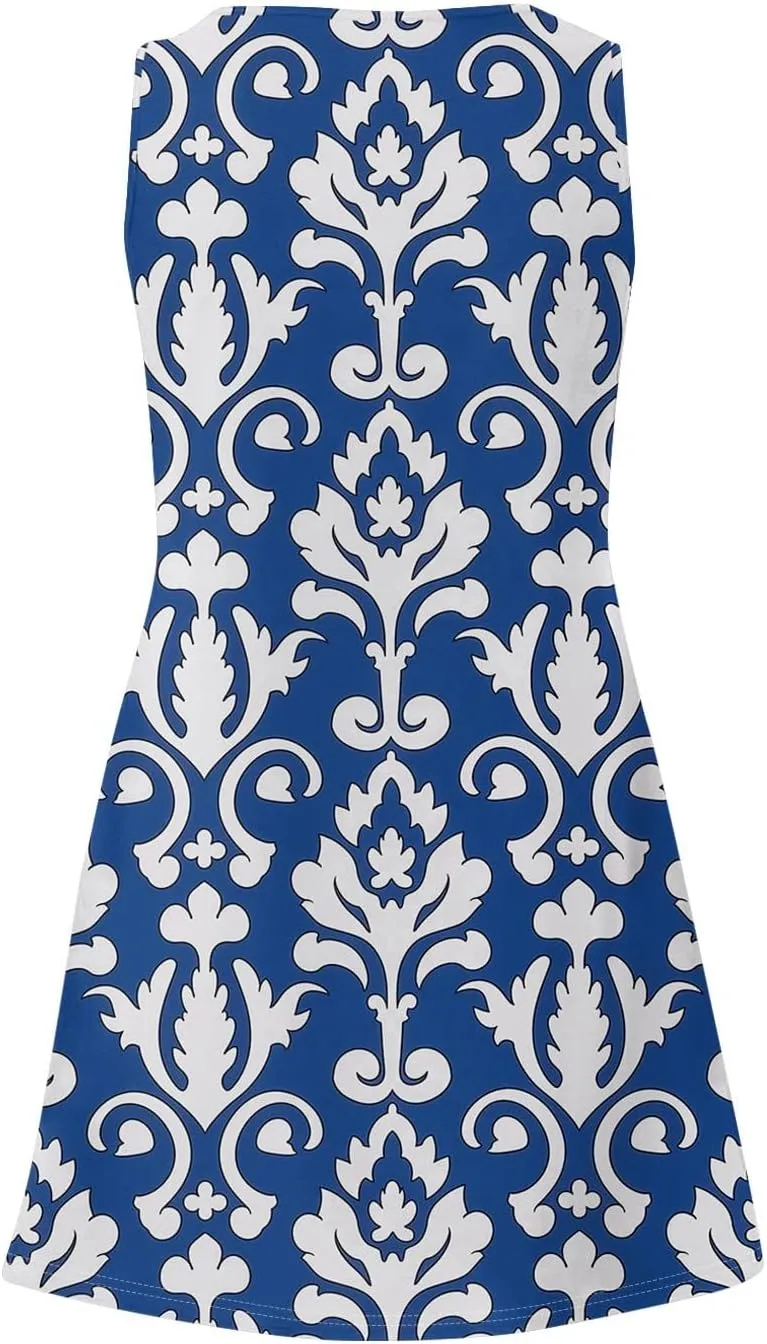 Sundresses for Women Tank Dress Summer Beach Dress Cover Up Short Dresses Sleeveless Cute Floral Dresses with Pocket