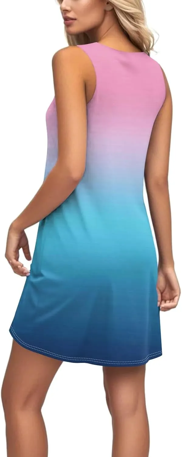 Sundresses for Women Tank Dress Summer Beach Dress Cover Up Short Dresses Sleeveless Cute Floral Dresses with Pocket