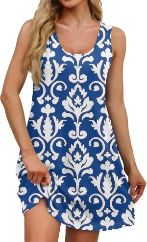 Sundresses for Women Tank Dress Summer Beach Dress Cover Up Short Dresses Sleeveless Cute Floral Dresses with Pocket