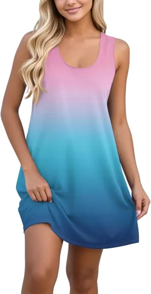 Sundresses for Women Tank Dress Summer Beach Dress Cover Up Short Dresses Sleeveless Cute Floral Dresses with Pocket