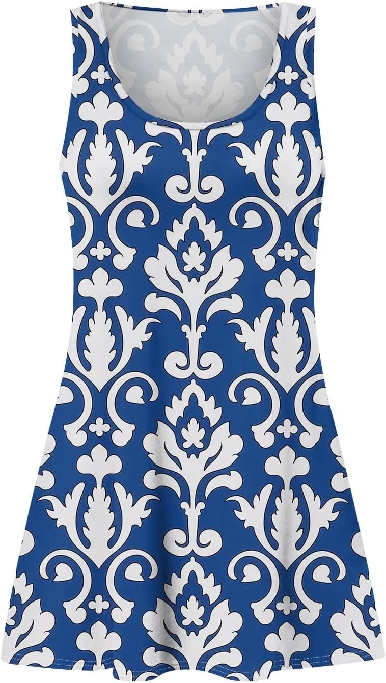 Sundresses for Women Tank Dress Summer Beach Dress Cover Up Short Dresses Sleeveless Cute Floral Dresses with Pocket