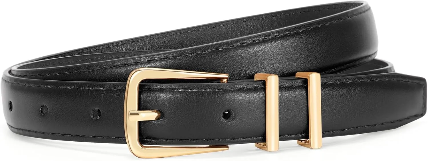SUOSDEY Womens Skinny Leather Belt Solid Color Waist Belt with Pin Buckle for Jeans Dress Pants
